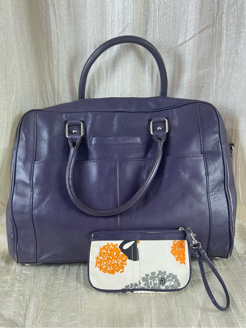 Franklin Covey Full Grain Leather Laptop Briefcase Purple Work Tote Bag
